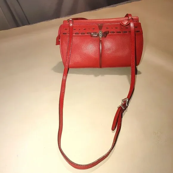 Brighton Retired Lipstick Red Leather Purse Crossbody Organizer Embellishment